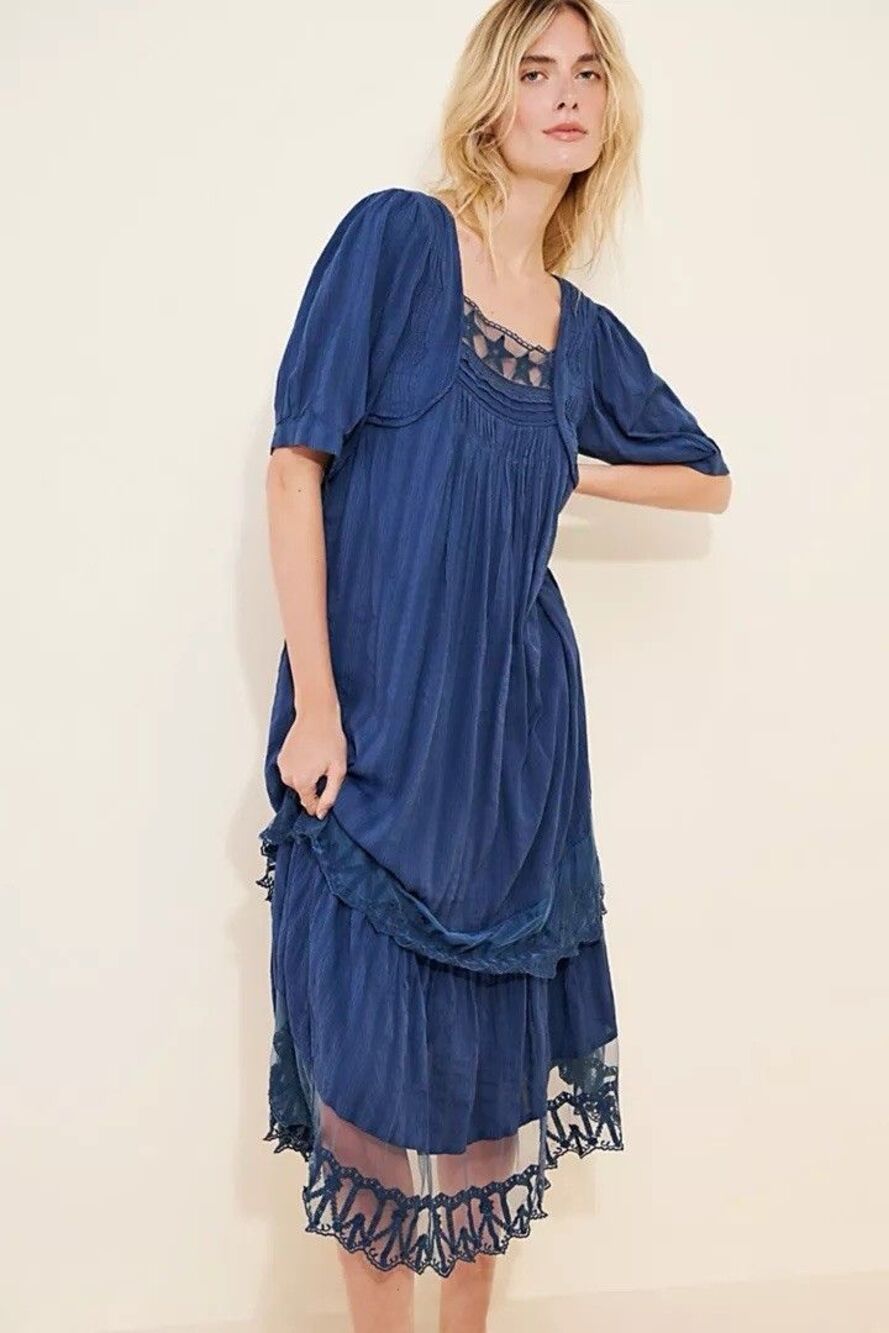 Free People Bohemian Cottage Americana Star Lace Calder Midi Dress - Picture 2 of 8